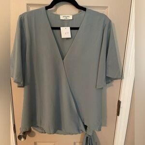 Zenana Wrap Front, Side Tie Blouse.​